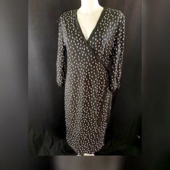 BOGO FREE ALL ITEMS! Le chateau black white faux wrap dress zipper tie  large - Picture 1 of 6
